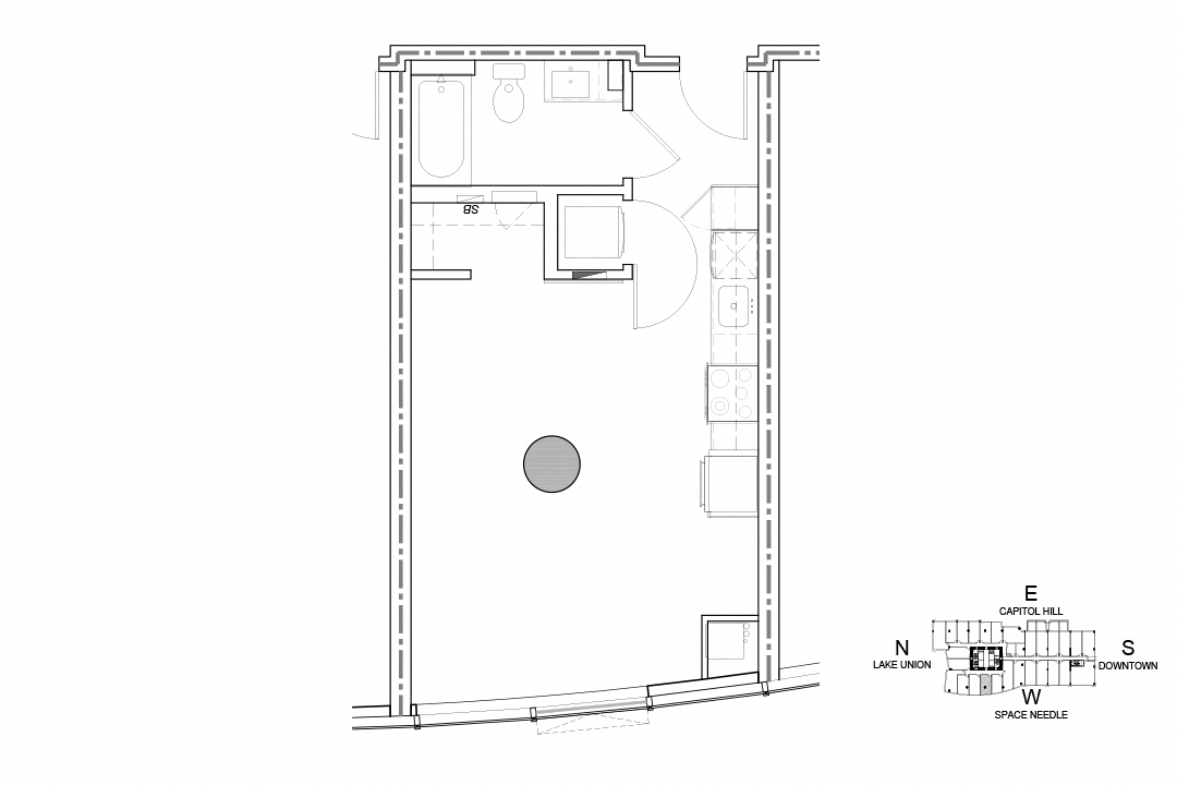 Floor plan for studio, 1 bath, 508 sqft